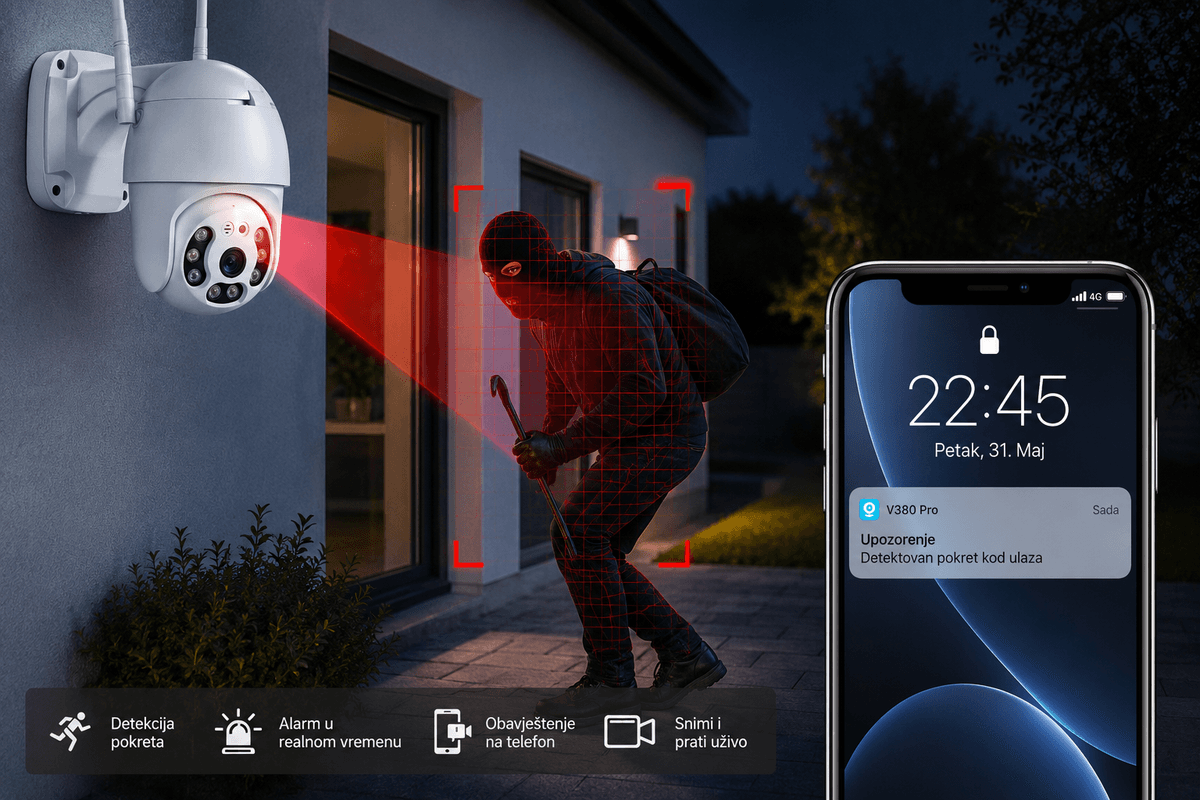 Prikaz rada VisionGuard 360 kamere i obavještenja na telefonu